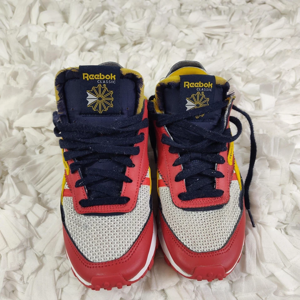 锐步经典皮革传统鞋男式 5.5 码红色黄色海军蓝网眼跑步鞋 — 第 3/4 张图片