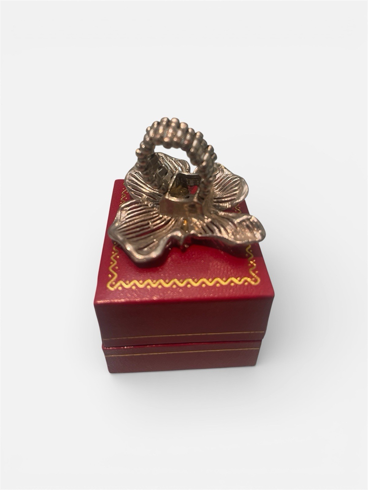 Silver Flower Statement Adjustable Ring Metal Fas… - image 2