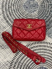 Chanel Waist Pouch Matelasse Red Lamb Skin 6.7x4.5x1.3 Inch Belt Length 26-29 In