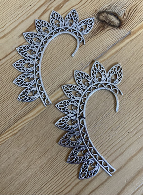 Silber Fan Blatt Tribal Ear Cuff Ohrringe - Festival Goth Tribal Pixie