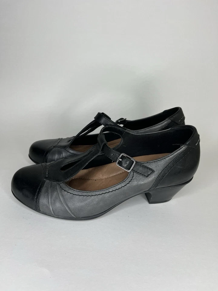 Earth Wanderlust T Strap Pumps Heel Women's Sz 7.5D Black Gray Adjustable Buckle - Image 4 of 4