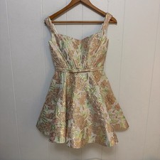 Mac Duggal Women's Pink & Gold Floral Brocade Short Dress Size 4 Prom Cocktail