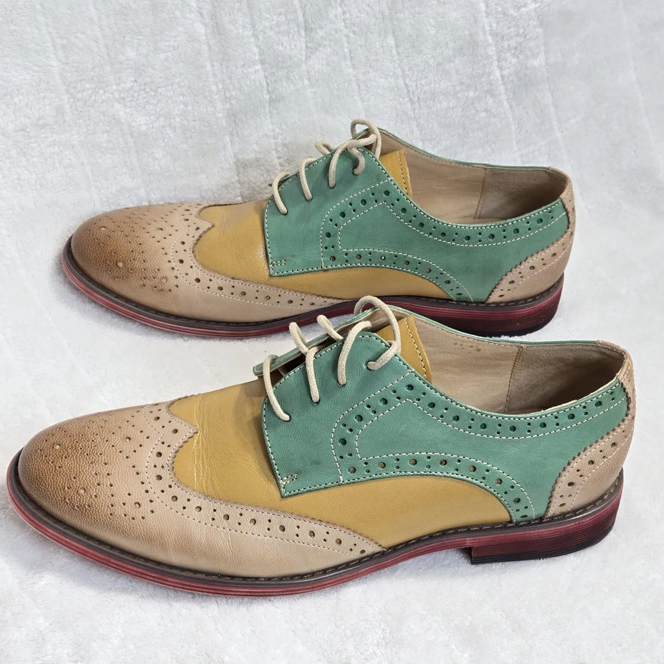 Women's Multicolored Wingtip Oxfords Size 9 Brogue Lace-up Comfort Leather Shoes - Image 3 of 4