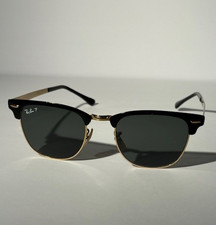 RAY-BAN Polarized Sunglasses CLUBMASTER METAL RB 3716 187/58 Black-Gold w/ Green