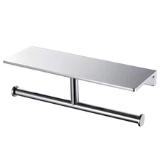 Double Roll Toilet Paper Holder with Shelf Solid Brass and Superior Hotel Sty...