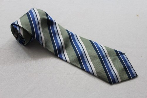 Angelo Litrico Cravate Bleu Vert Blanc Brillant Rayé comme Neuf #KR3962