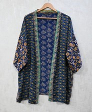 Women Luxury Silk Patchwork Kimono Robe, Indian Print Short Lounge Nightwear