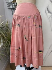 GRAPHIC PRINT Paint Splatter Vintage 80s Art to Wear Pink Cotton Skirt MIDI