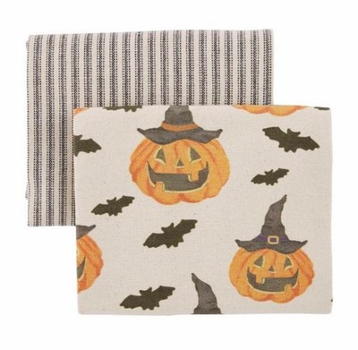 Mud Pie Halloween Dish Towel Set Jack O Lantern Witch Bats Kitchen 2022 NEW