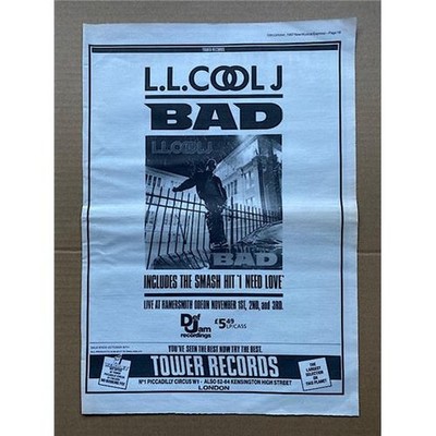 LL COOL J BAD POSTER SIZED original music press advert from 1987 (AGED) - printe