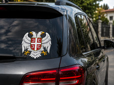 Calcomanía de vinilo de águila serbia doble cabeza tradicional Serbia escudo de armas pegatina
