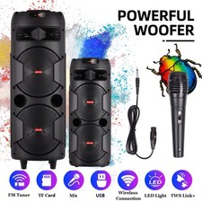 Dual 6.5" Bluetooth Speaker Portable Party System Heavy Bass with Mic TWS