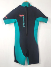 Stearns Turbulence Shorty Wetsuit Medium Black Green Neoprene Back Zip Surf
