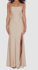 B Darlin Women Beige Juniors' Pleated Lace-up-Back Gown Dress Size XS