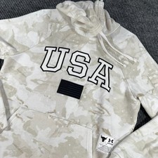 Under Armour Project Rock Hoodie Sweatshirt Mens Small White Camo Active Casual