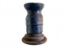 Colonial Era Hand-Turned Wooden Vase - Distressed Blue Patina - PrimitiveAntique