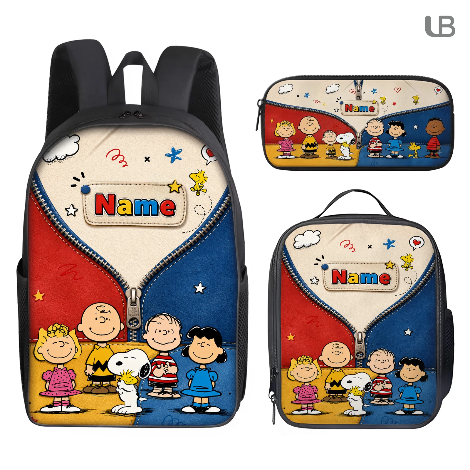 Custom Name Playful Puppy School Backpack Lunch Bag Pencil Case Set