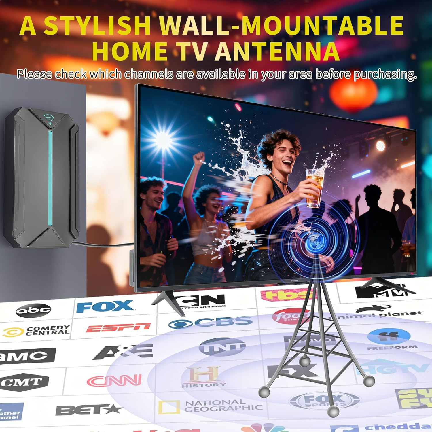 Antenna TV Interno Amplificada 1200 Millas Senal HDTV 4K 1080p Smart TV Digitale foto 3