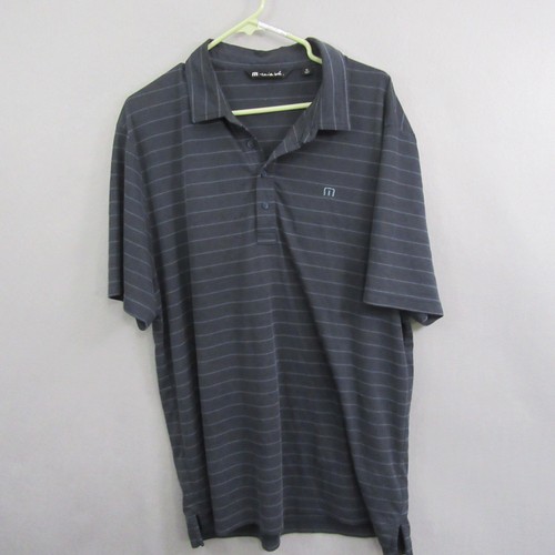 Travis Mathew Mens Polo Shirt XL Blue Striped Short Sleeve Golf