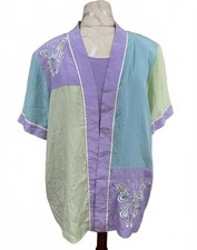 Bob Mackie 100 SILK Vintage Shirt/Kimono Butterfly Embroidery Size Large