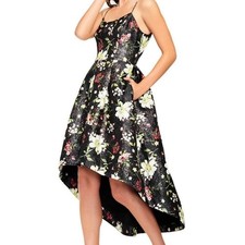 Aidan Mattox NWT Jacquard High Low Dress Midi Black Metallic Shimmer Floral Sz 6