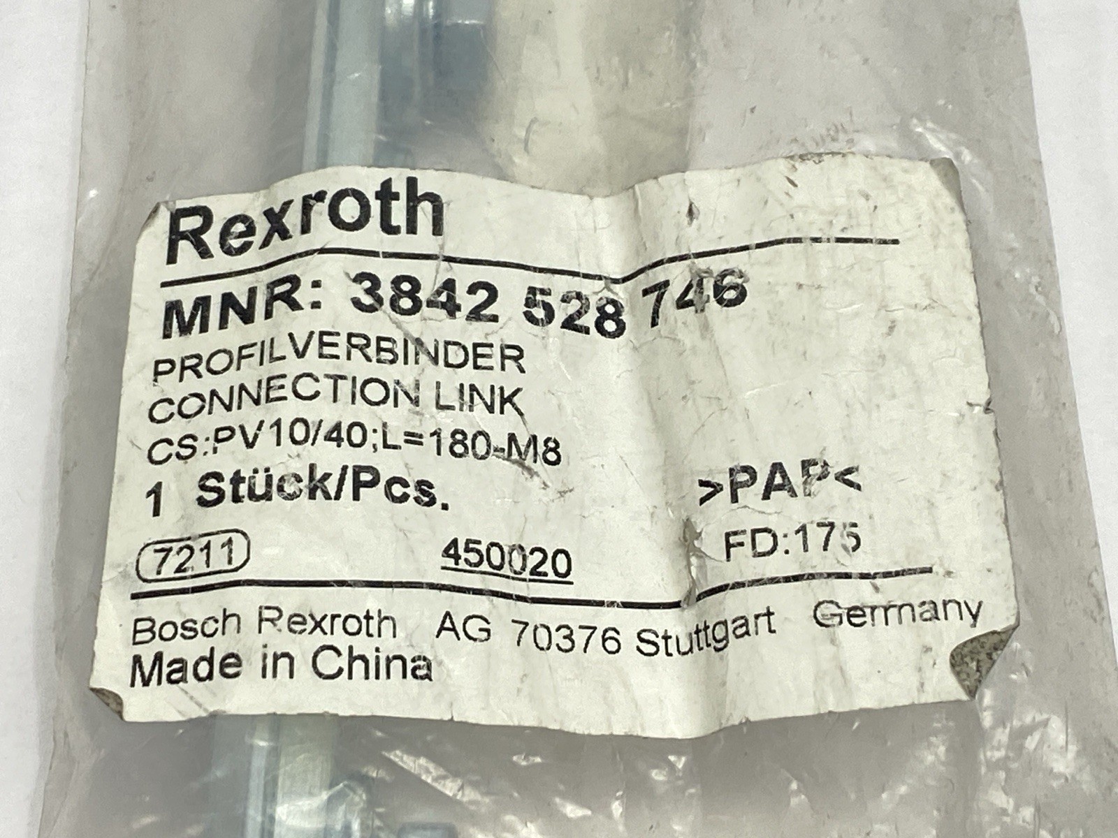 Bosch Rexroth 3842528746 Connection Link PV10/40 L=180-M8