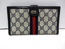 AUTH GUCCI ANNIVERSARY COLLECTION VINTAGE NAVY BIG GG MONOGRAM ORGANIZER WALLET