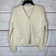 Pendleton Vintage Sweater Womens 38 Ivory Virgin Wool Cardigan Long Sleeve Solid