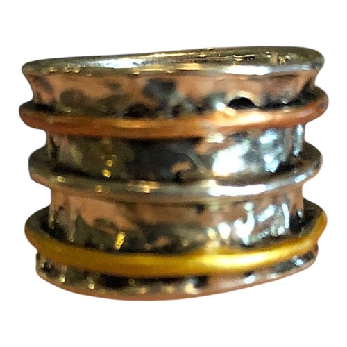 Silver Tone Rose Gold and Gold Turquoise Ring Size 6 - Bild 2 von 3