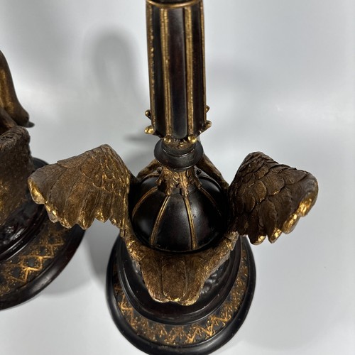Centerpiece Swan Candle Holder Pillar Hollywood Regency Golden Art Deco Set Of 2 - Picture 9 of 24