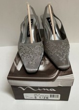 NINA JEN-LS Silver Luster Satin Slingbacks Sandals Size 5 1/2 M