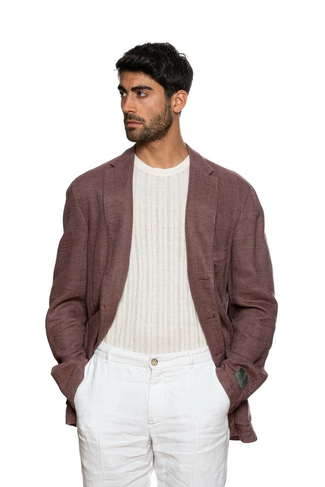 Chaqueta de espiga de algodón de lino lavado con vino BELVEST 1780 $ 46 EE. UU. / 56 UE 7R Foto 2 de 4