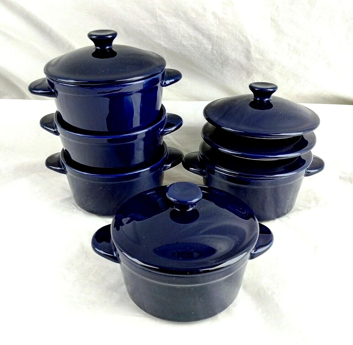 DENMARK Tools for Cooks Stoneware Cocotte Mini Crock Ramekin w/ Lid - Set of 5
