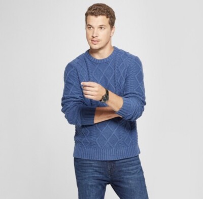 NEW Men's Long Sleeve Cable Crew 