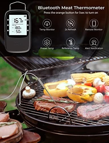 Bluetooth Meat Thermometer, Wireless Meat Thermometer for Smoker 2 x Probes