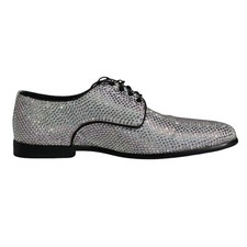DOLCE & GABBANA Shoes Dress Silver Leather Rhinestones Derby EU40 / US7 2630usd