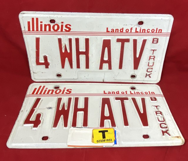 Illinois Vanity Personalized B Truck License Plates Tags Pair 4 WH ATV
