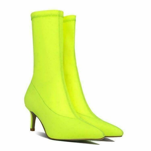 Para mujer Puntera en Punta Tacón Gatito Zapatos Botas al tobillo Calcetín  Tire de moda elástico | eBay
