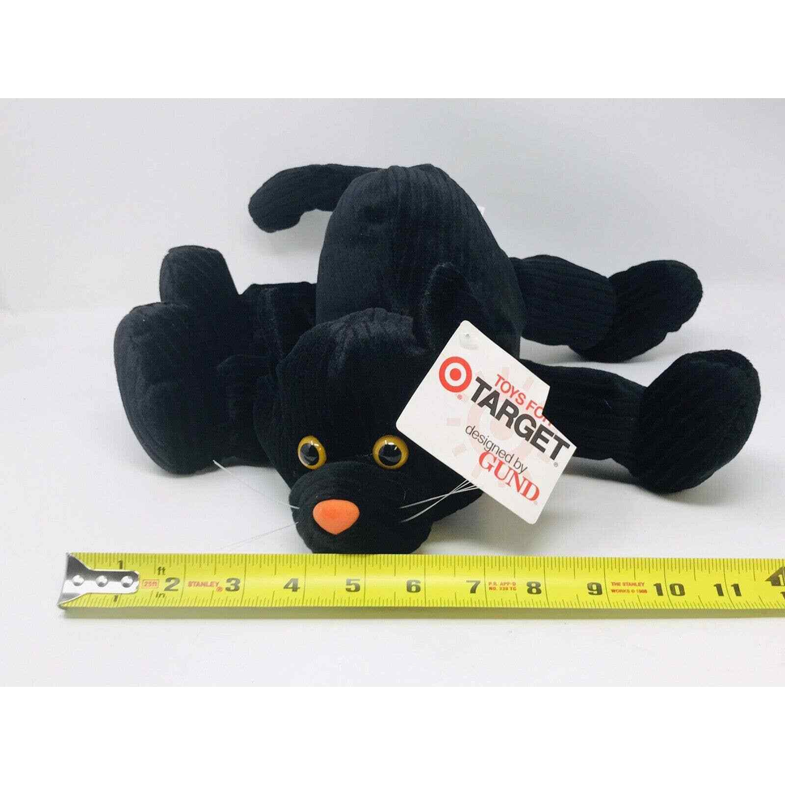 Gund Halloween Black Kitty Cat Plush Stuffed Animal Orange Bow 12" NOS Target