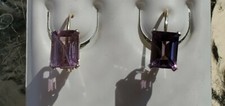 Amethyst Labcreated Octagon Cut Leverback Dangle Earrings 14kt Solid Yellow Gold