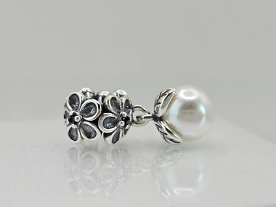 Authentic Pandora Vintage Dangle Garden Odyssey White Pearl Silver Charm