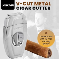 Xikar VX2 V-Cut Cigar Cutter, Up to 70 Ring Gauge, Steel Blades, Brushed Silver