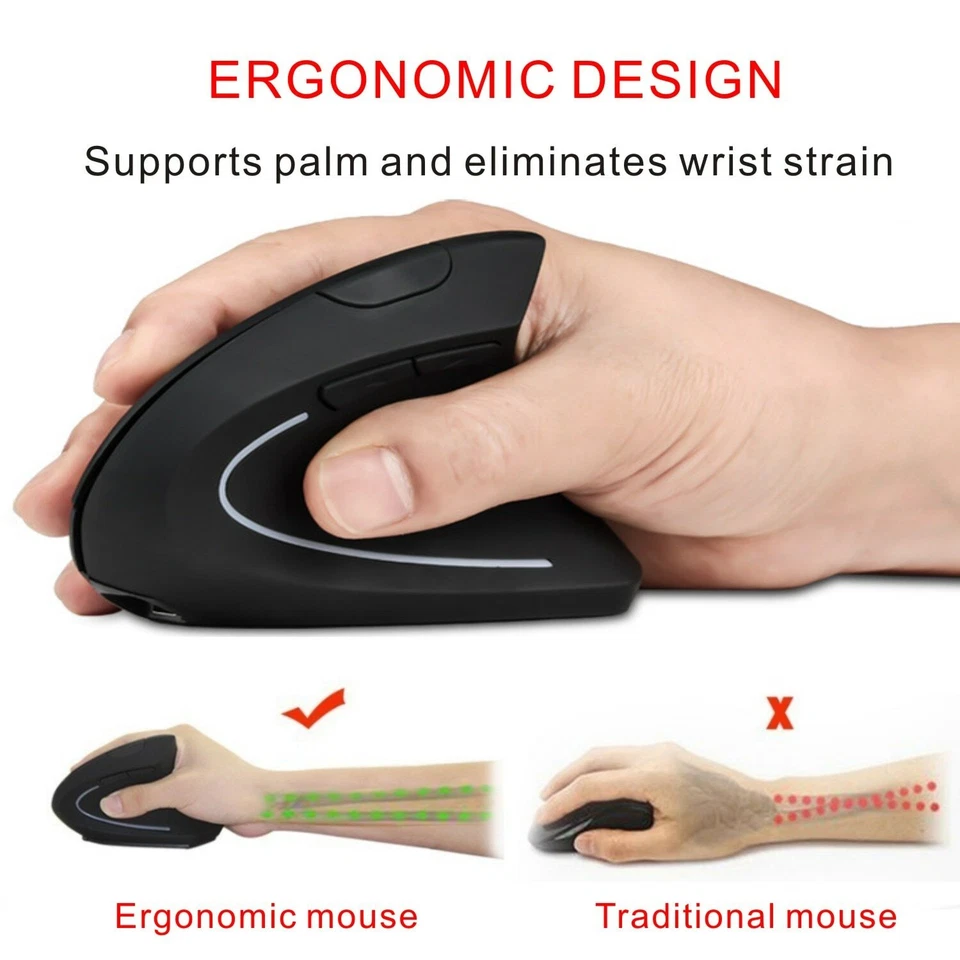 Wired /Wireless/ Rechargeable Gamer Vertical Mouse Ergonomic Desktop Game Player - Image 2 of 4