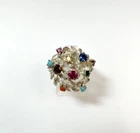 VINTAGE STERLING SILVER RING WITH TREE BARK TEXTURE AND MULTI-COLOR STONES