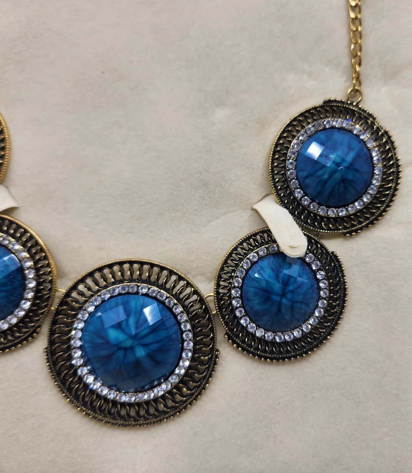 Amrita Singh Navy Blue Rhinestones Necklace Gold Tone - Image 3 of 4