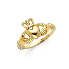 14k Yellow Gold Love Irish Claddagh Polished Fancy Ring Band Valentines Day
