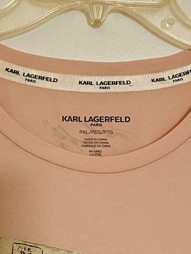 Karl Lagerfeld Paris Damen-T-Shirt PXL rosa Postkarten Baumwolle Oberteil Shirt neu mit Etikett - Bild 5 von 8