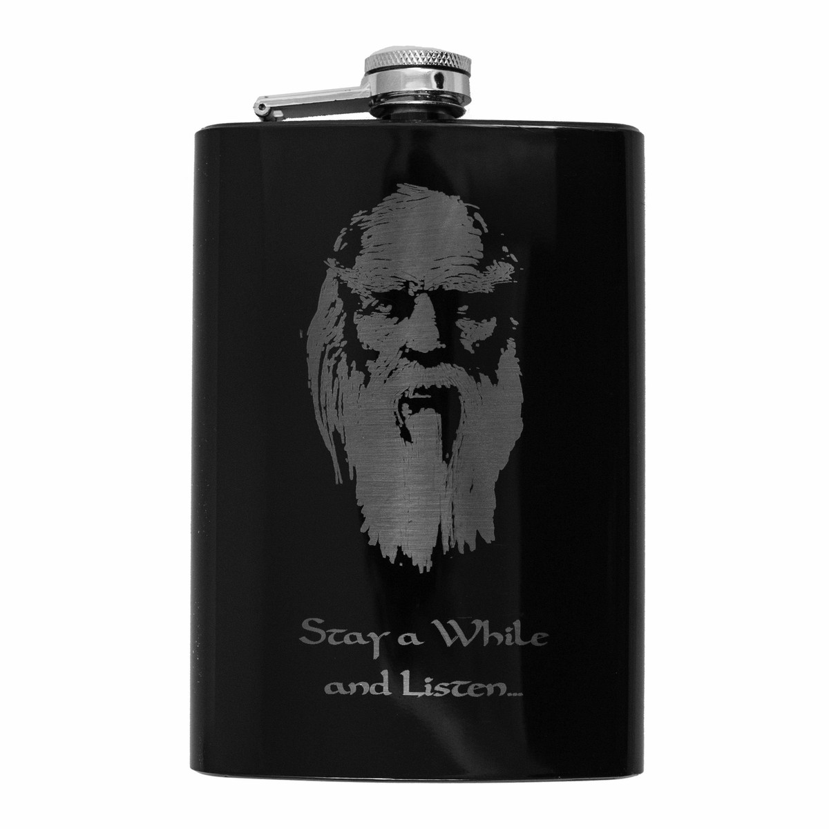8oz BLACK Stay a While and Listen Flask 8oz BLACK Stay a While and Listen Flask