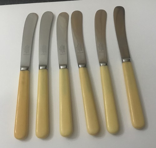 6 Mappin & Webb Stainless Steel 16.5cm Celluloid Butter Dessert Knives Cutlery - Picture 4 of 6
