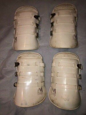 4 PC WHITE VINYL MERKEL #2 NEOPRENE LINED OPEN FRONT SPLINT BOOTS GERMANY 